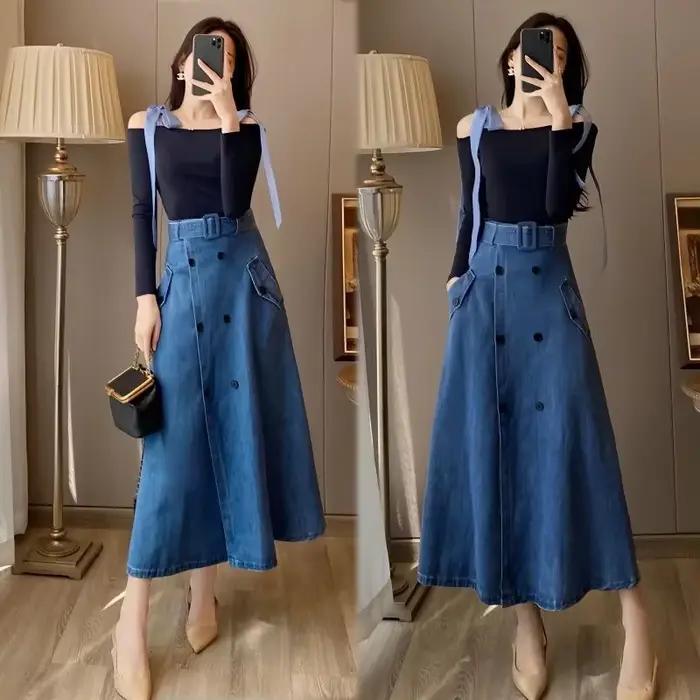 Jupe en jean longue avec poche pour femme
