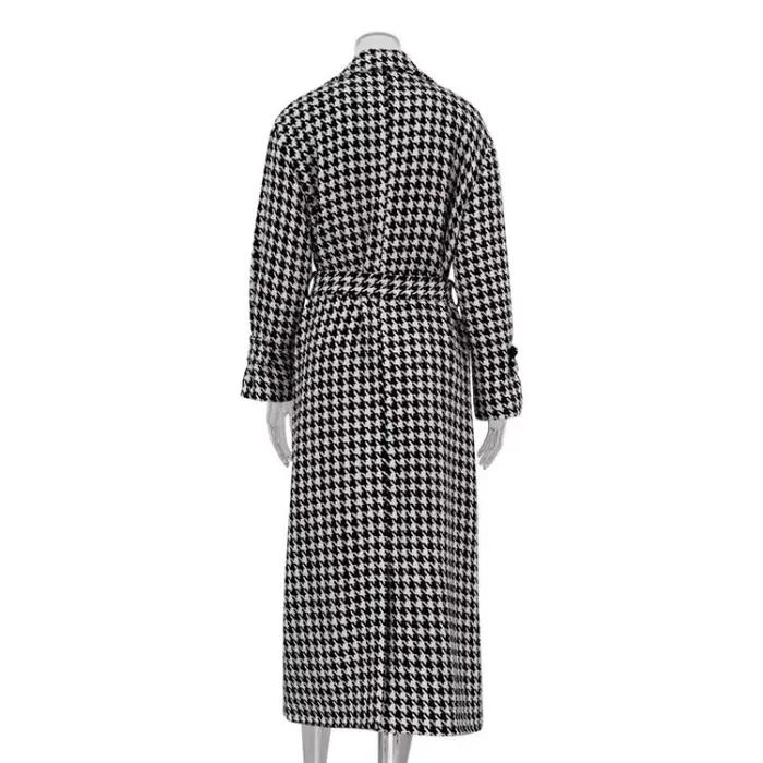 Manteau Long chaud automne hiver femmes manteau Long en laine femmes vêtements d'extérieur femmes épaissir pied-de-poule à lacets manteau en laine
