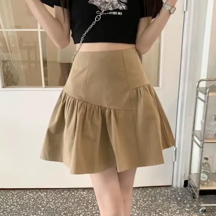 Jupe courte taille haute à volants pour femme