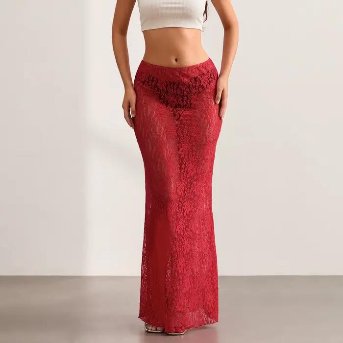 Jupes Maxi en dentelle transparente pour femmes