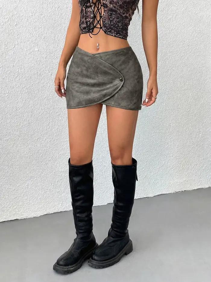 Mini-jupe en cuir PU taille basse pour femme