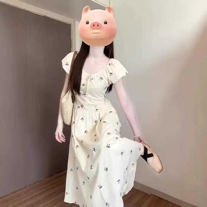 Robe longue imprimée nœud français pour femme