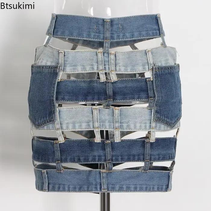 Jupe en jean à panneau contrasté pour femmes, boucle découpée, Design Chic, jupe courte Y2K, vêtements gothiques d'été, tenues Harajuku, 2026