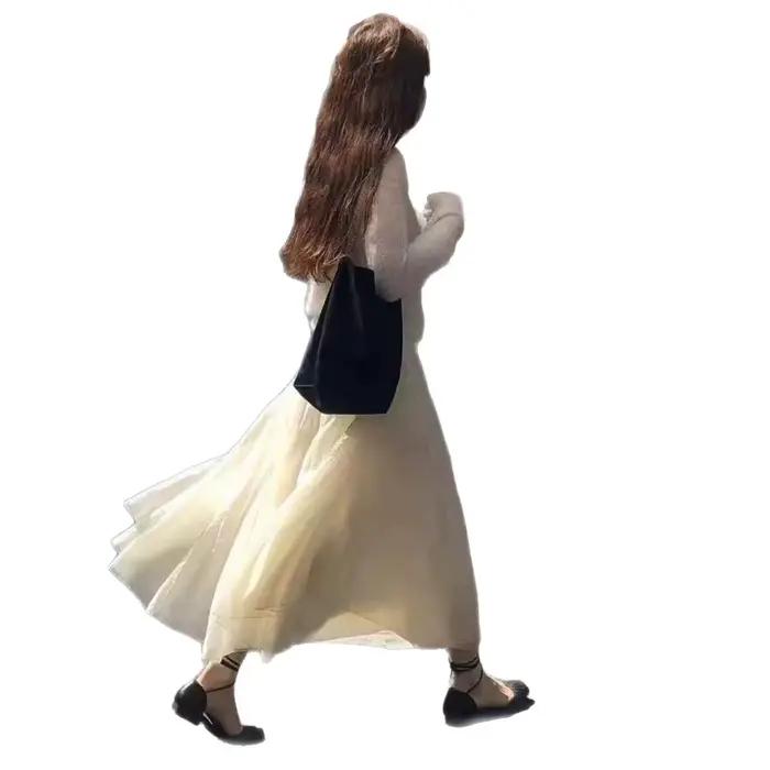 Recommandation de niveau Chao! Jupe mi-longue plissée trapèze abricot avec bordure en dentelle taille haute amincissante Nouveau style 2026
