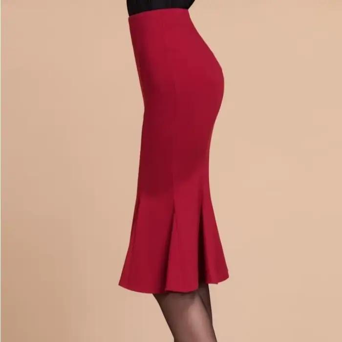 Jupe longue sirène taille haute à volants