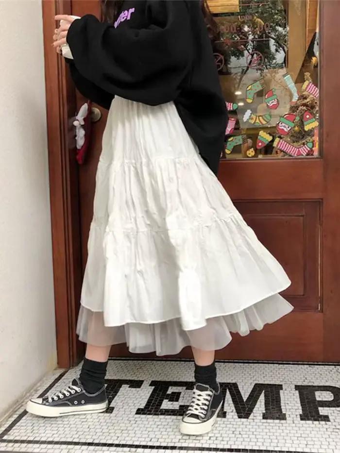 Longue Tulle jupes mi-longues femmes automne élastique taille haute maille Tutu