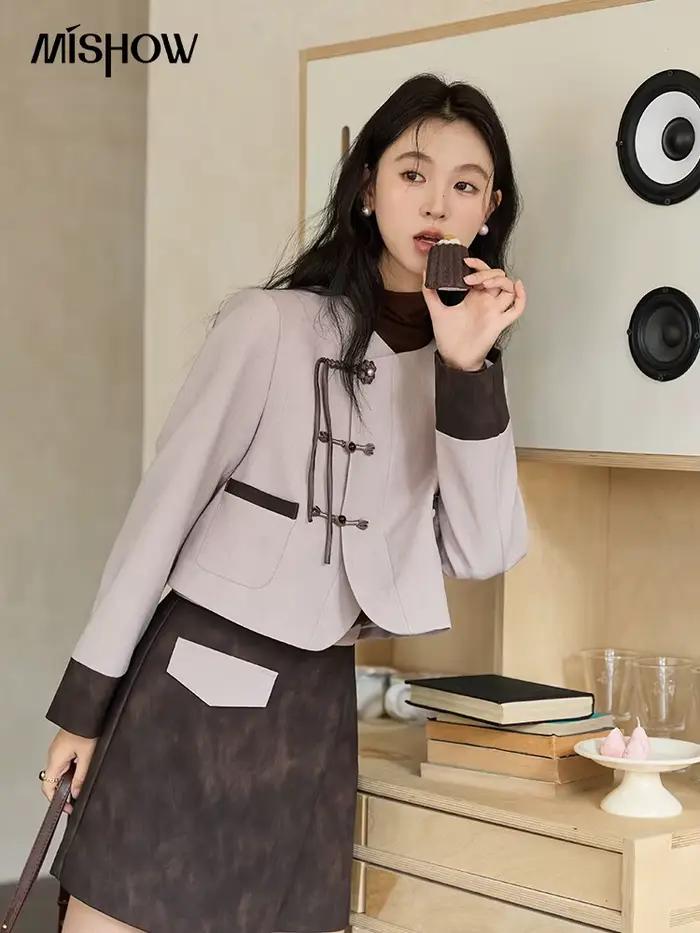 MISHOW Taro-Mini jupe asymétrique violette pour femme, vêtements d'extérieur vintage élégants, haut d'automne et d'hiver, MXD43W0417, 2024