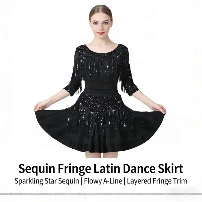 Jupe de danse latine scintillante pour femmes style moderne danse de salon et jitterbug occasions spéciales compétition danse de salon anniversaire présent cadeau danseur