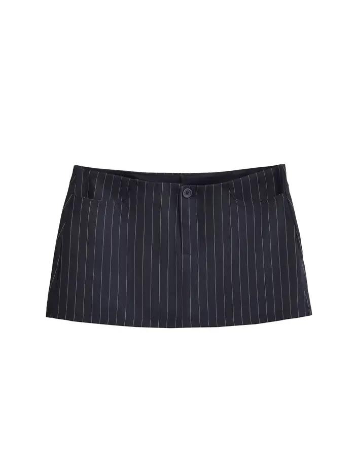 Jupe courte rayée bleu foncé pour femme, style vintage années 2000, taille basse, style Harajuku coréen Y2K Gyaru, jupe portefeuille, vêtements d'été 2026