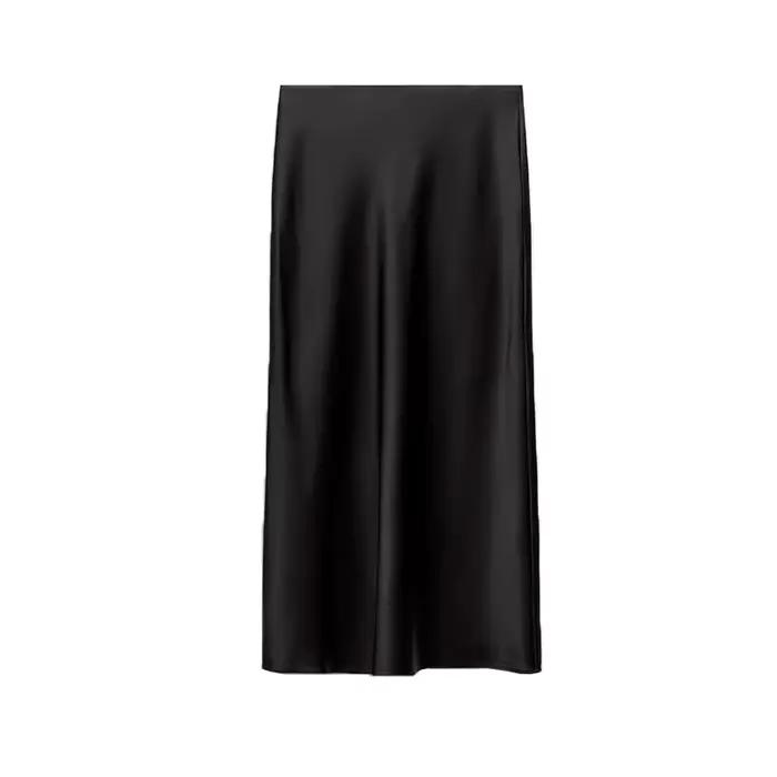 Jupe longue en satin rose doux pour femmes