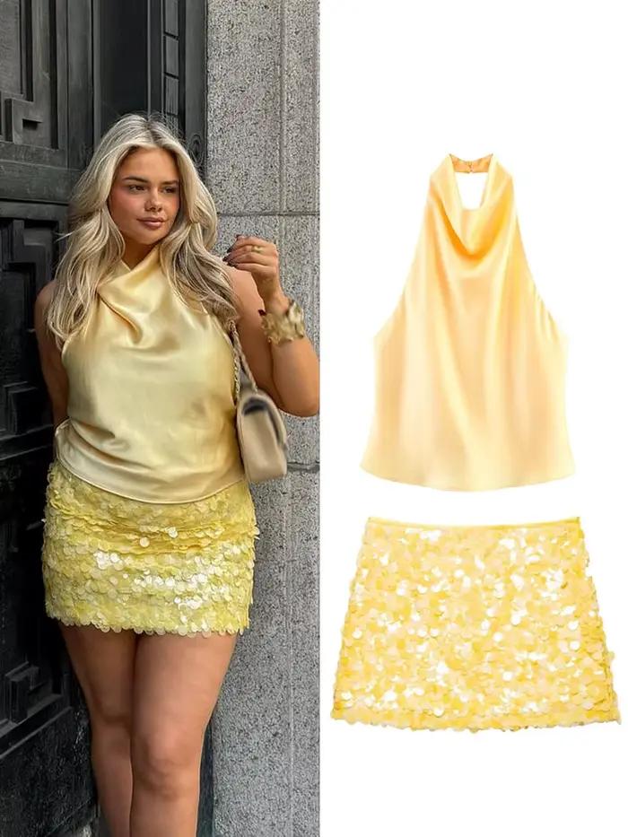 HH femmes été nouvelle mode taille haute mince solide paillettes Mini jupe femme Sexy hanche côté fermeture éclair Punk