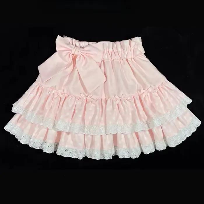 Jupe plissée à volants en dentelle polyester pour femmes, taille haute Y2K, gothic, mini, trapèze, points, arc, élégante, mode, soirée, anniversaire