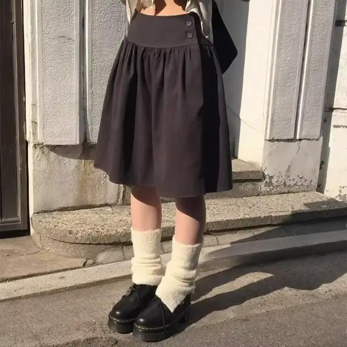 Matakawa Y2k bourgeon jupes femmes solide mode coréenne Vintage a-ligne Faldas Mujer printemps été Streetwear jupe longue