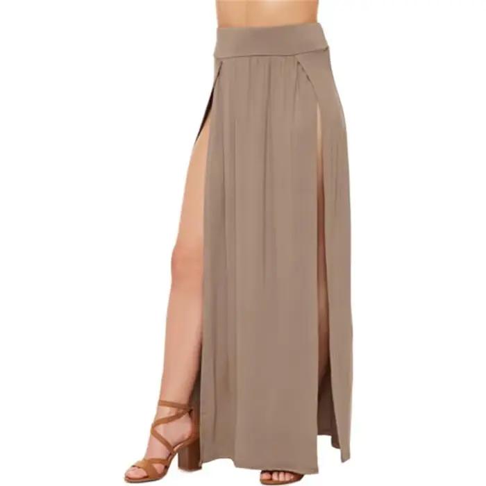 Nouveauté taille haute Sexy femmes Double fentes été solide longue Maxi jupe en gros 51 cadeaux de saint valentin