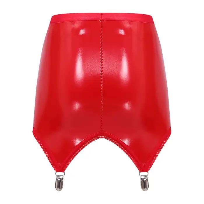 Mini-jupe moulante en similicuir PU effet latex pour femme