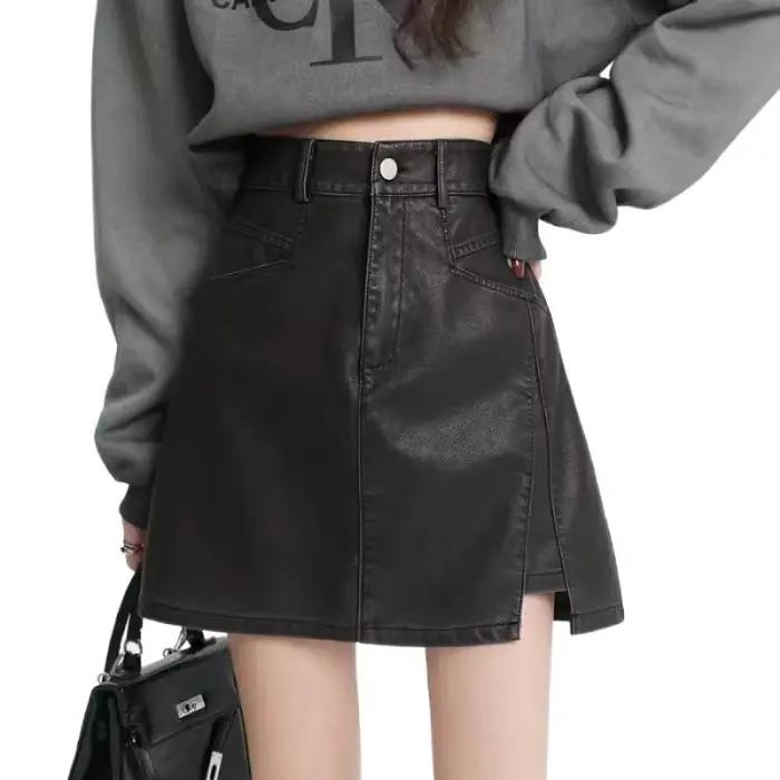 Jupe en cuir jupe courte taille haute jupe femme