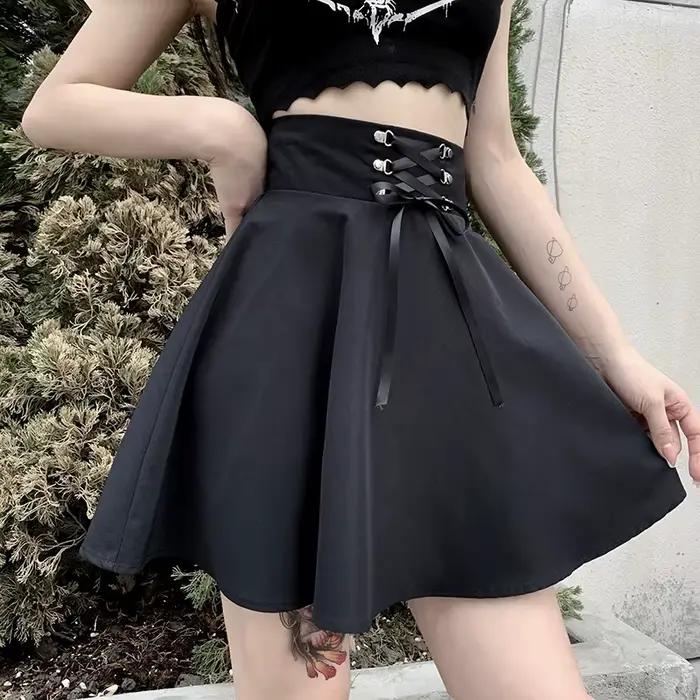FICHOR – jupe gothique plissée à carreaux noirs pour femmes, Mini Style Hip Hop Punk, vêtements de club pour printemps et automne
