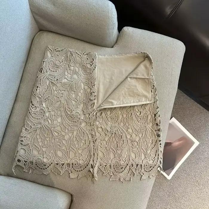 Jupes en dentelle pour femmes, jupe courte élégante de style coréen, taille haute, rétro, pour le bureau, printemps-été