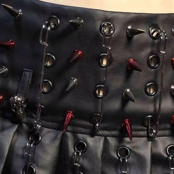 Mini-jupe gothique emo en cuir PU pour femme, style grunge punk rock, festival, rave, Y2K, vêtements alternatifs, adolescents, années 80, Vkei, jupes grunge