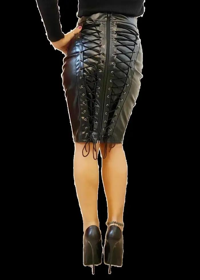 Jupe crayon à lacets en cuir pour femme avec fermeture éclair jupe grande taille wetlook clubwear