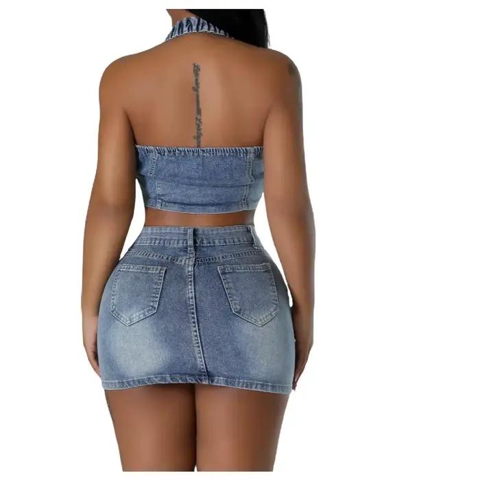 Ensemble jupe en jean pour femmes
