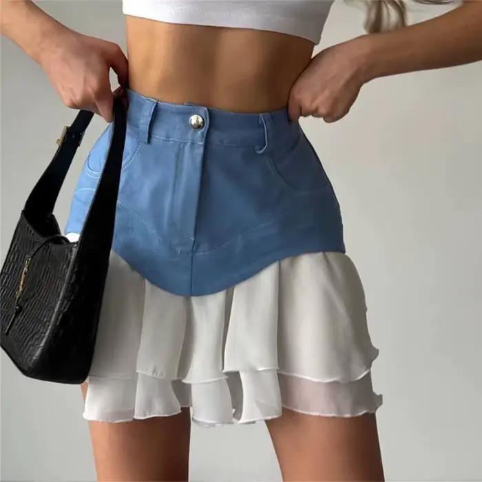 Jupe midi chic à volants pour femme, taille haute, plissée, coupe trapèze, nouvelle collection printemps-été 2026, mode féminine, style urbain