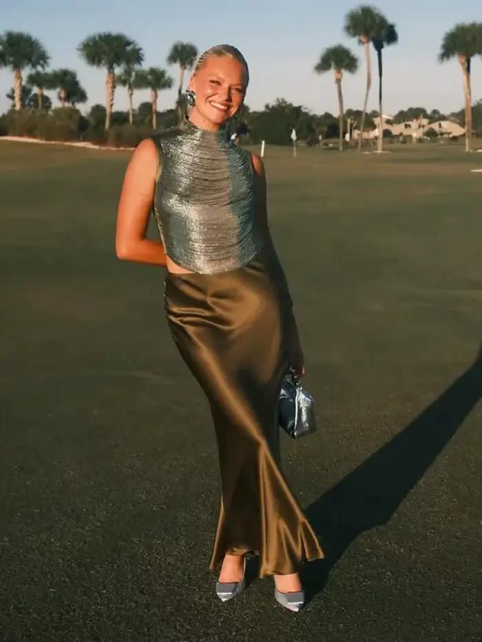 Ensemble BKQU Crop Top à Pampilles et Jupe Sirène en Satin pour Femmes Occasions Spéciales