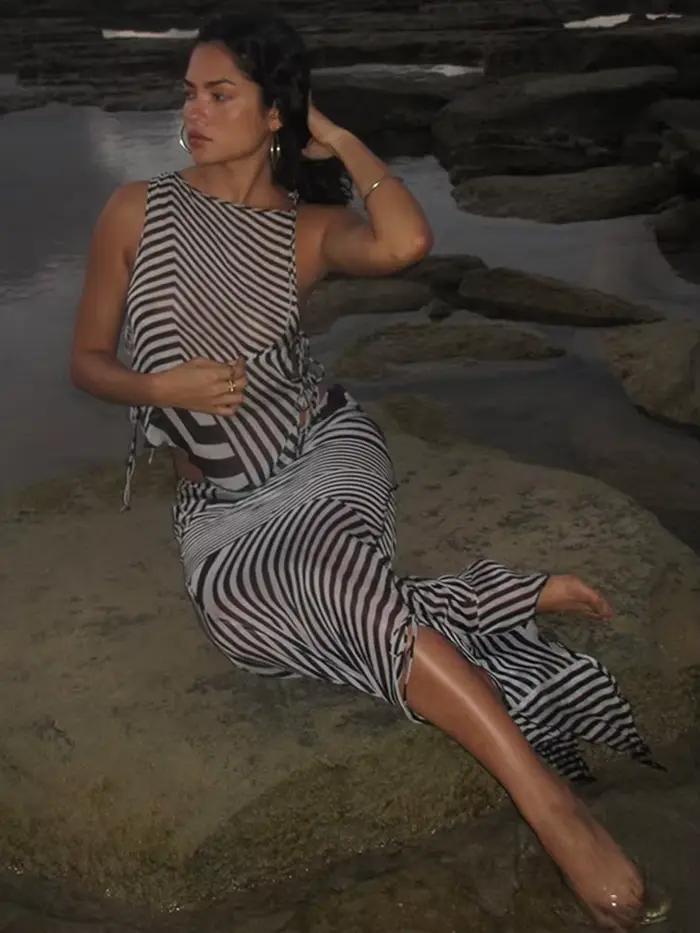 Ensemble jupe plissée marron Chic pour femmes