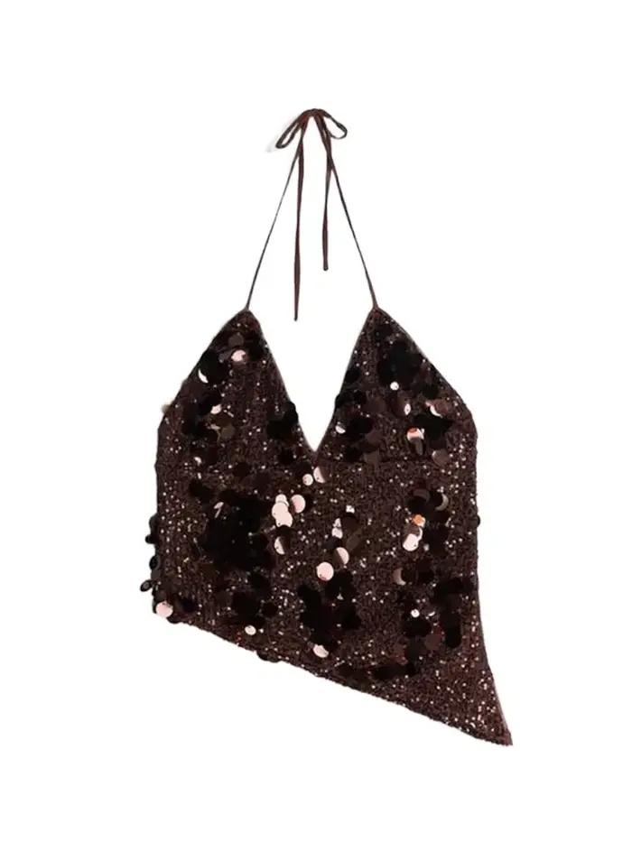 Ensemble haut et jupe courte à paillettes pour femme