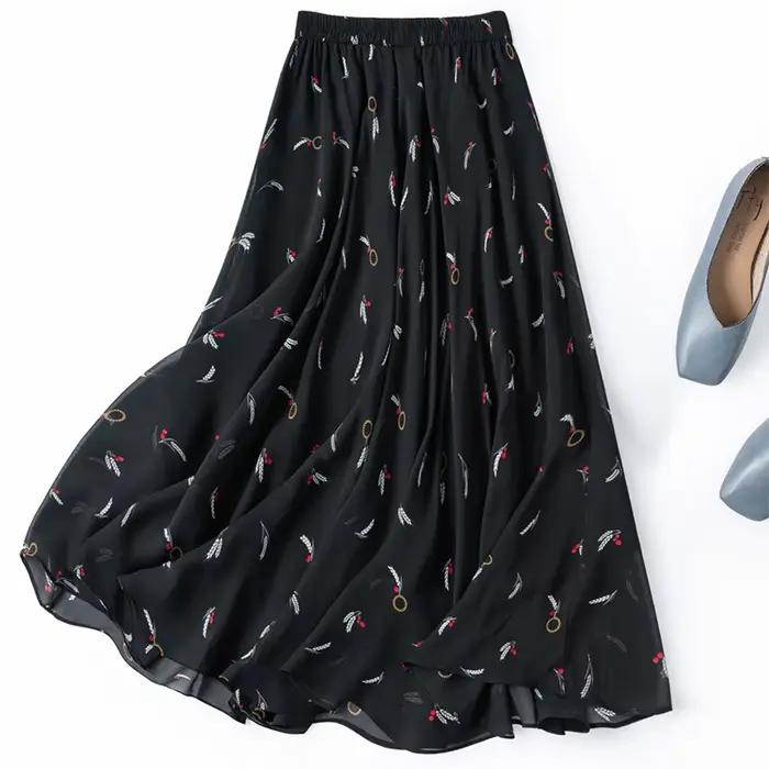 Jupe en soie pour femme 100% soie de mûrier noire avec double doublure