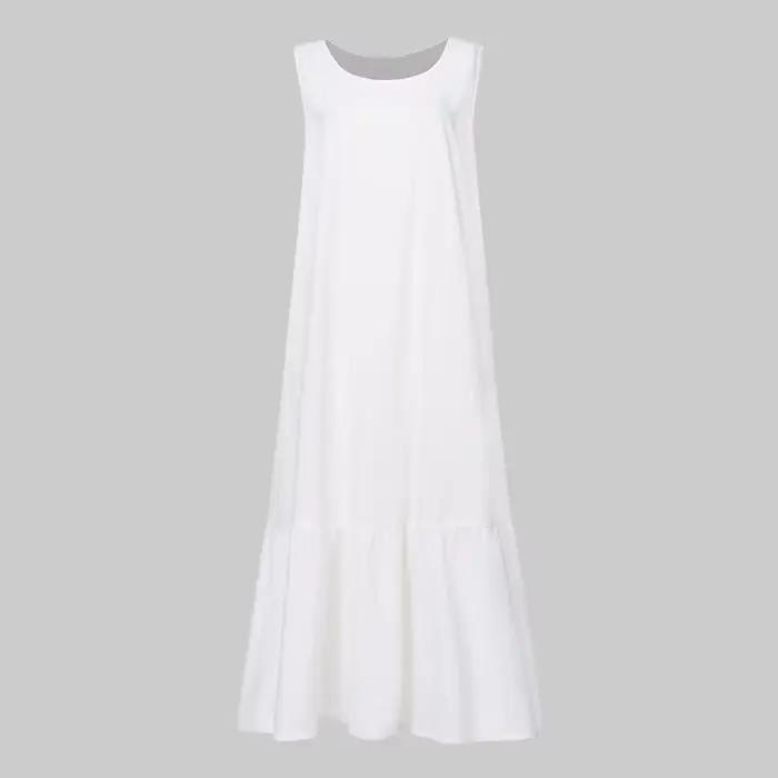 Nouvelles robes 2025 femme mode été couleur unie coton-lin sans manches grande taille femmes ample robe longue jupe