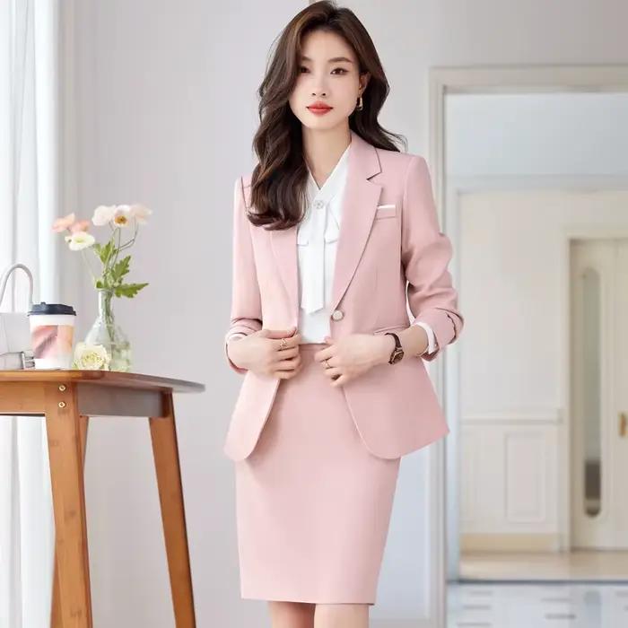 Ensemble de costume bleu pour femme – Nouvelle collection printemps-automne-hiver – Uniforme de travail professionnel haut de gamme – Manteau élégant et distinctif
