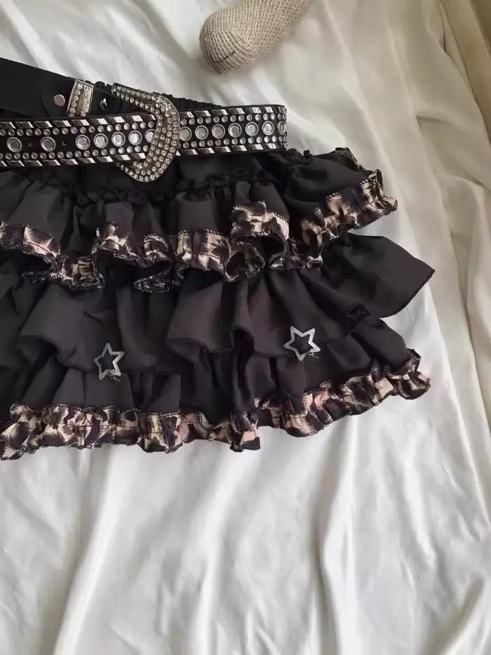 Jupe léopard taille haute à volants pour femmes