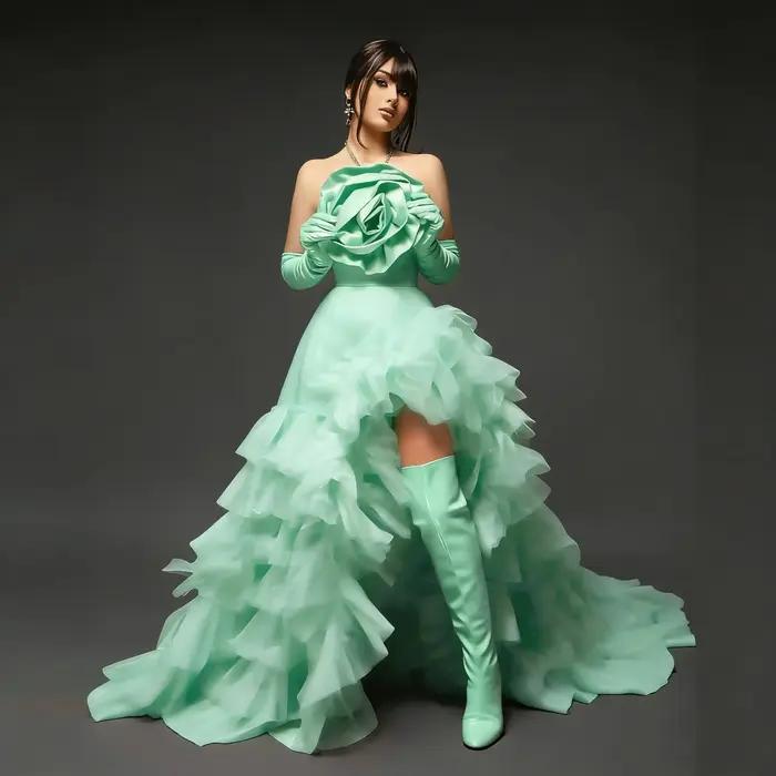 Jupe longue asymétrique à volants en tulle