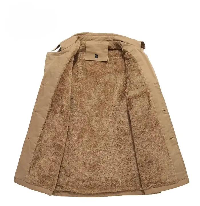 Veste doublée polaire à manches longues pour hommes, manteau chaud à col de nouveau style d'hiver, disponible en noir, bleu, kaki et vert armée.