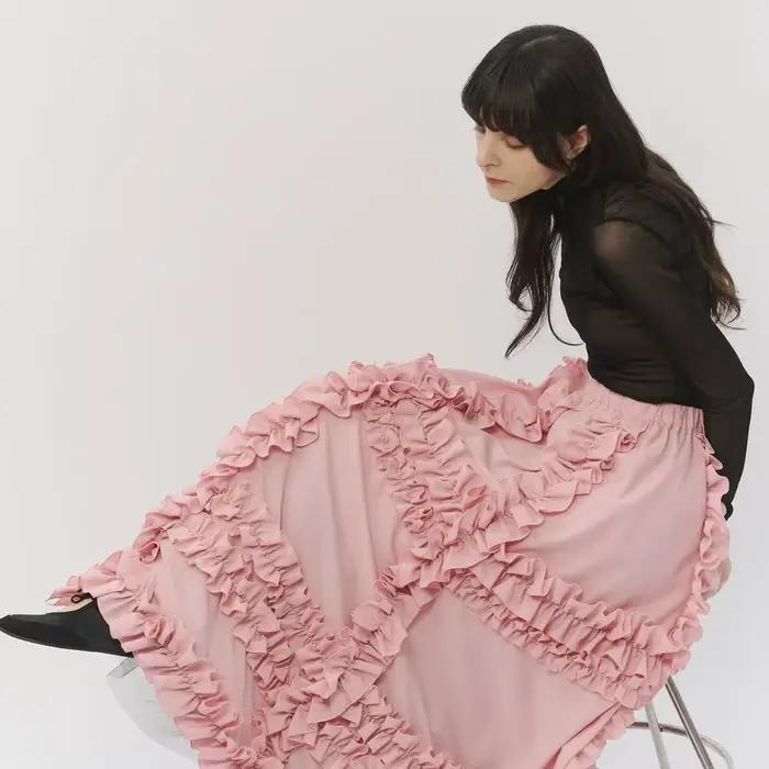 Jupe Chic à volants rose Blush pour femmes, jupe drapée en mousseline de soie, taille élastique, ligne a, sur mesure, longueur cheville, printemps