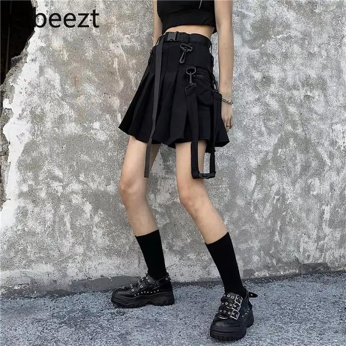 Jupe-culotte noire pour femme, Style Harajuku, Super offre spéciale, taille haute plissée, jupe trapèze, coupe régulière, été