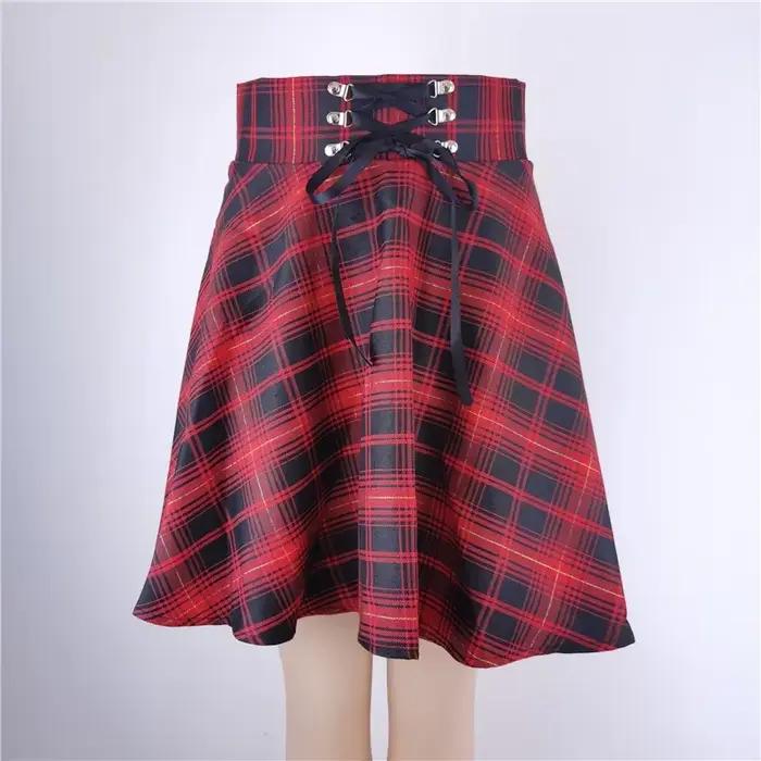 Femmes basique polyvalent évasé décontracté Mini jupe patineuse taille haute école Goth Punk