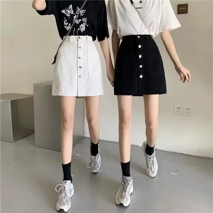 Jupe courte en jean taille haute pour femme