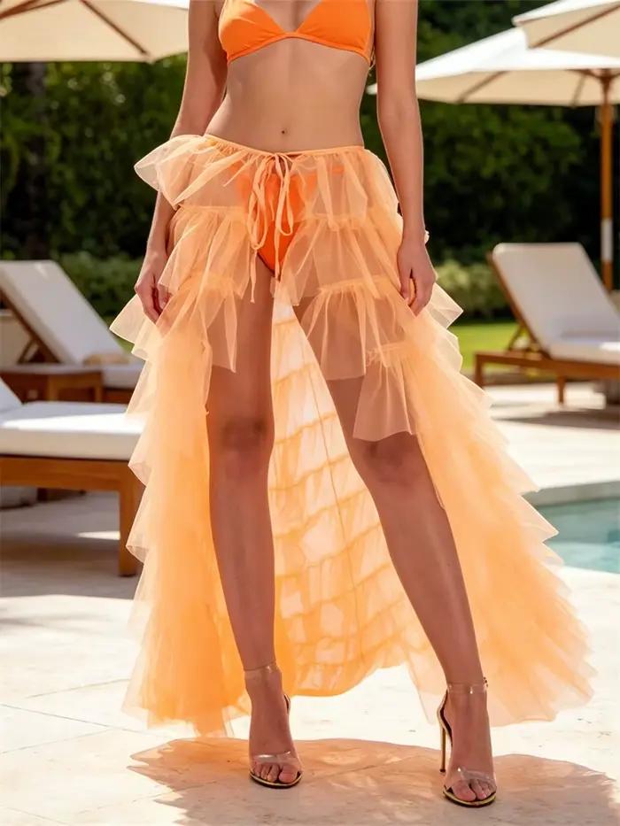 Mode longue jupe en Tulle femmes élégante princesse Style Sexy maille irrégulière Tutu jupes Vintage