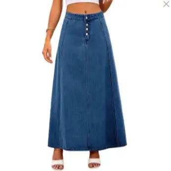 Jupe en jean mi-longue taille haute pour femmes