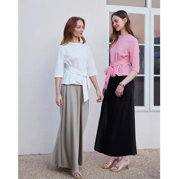 Jupe en satin haute qualité pour femme printemps été élégante confortable mi-mollet tricoté coton rayonne élasthanne ligne simple ocassions sociales professionnelles
