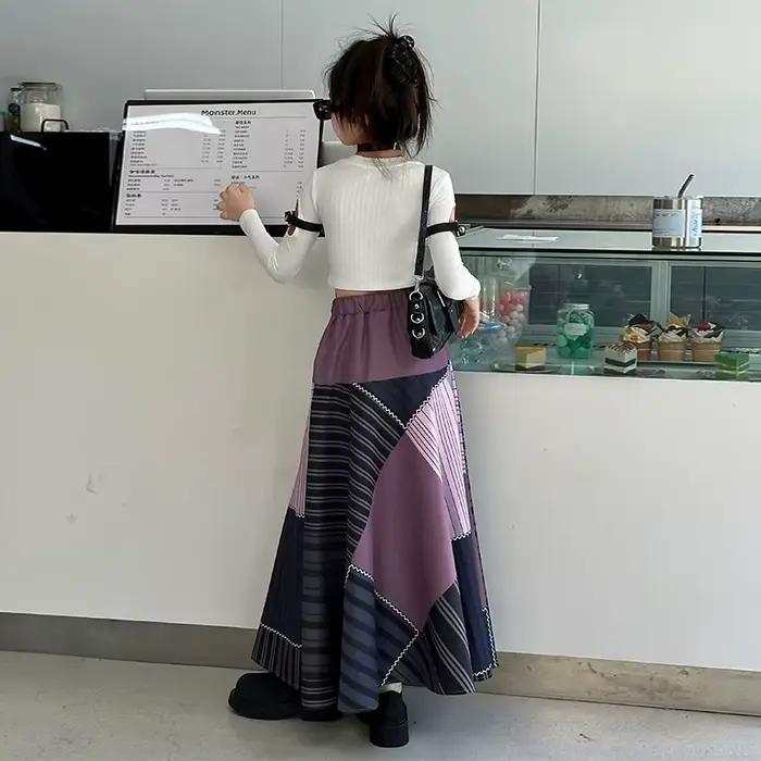 Jupe longue patchwork taille haute pour filles
