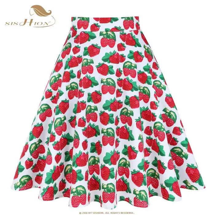 Jupe Femme Taille Haute Tendance 2025 Style Rétro Vintage Années 50 Rockabilly Swing Rouge Été VD0020