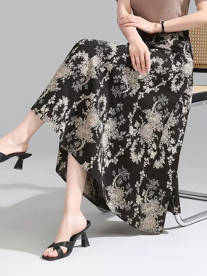 ZUZK femmes jupes florales confortables nouvelle taille élastique mode mi-longue Jupe à fleurs