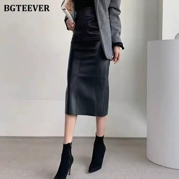 Jupes en cuir PU taille haute pour femmes