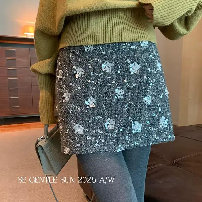 Jupe taille haute à paillettes pour femmes