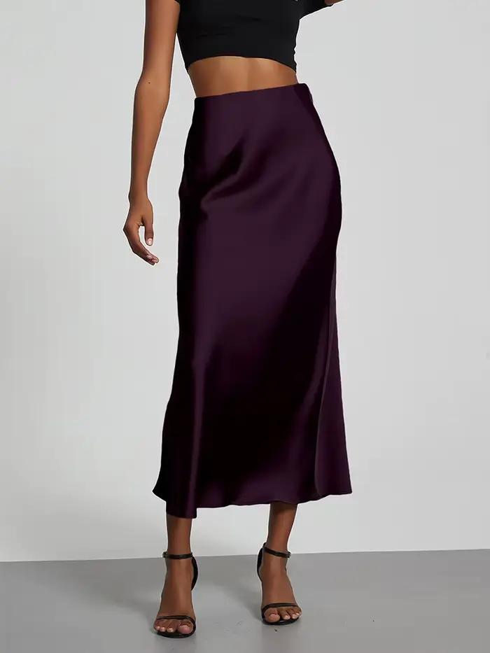 Jupe longue taille haute en satin pour femmes
