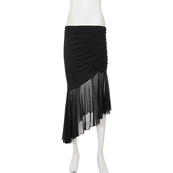 Jupe midi asymétrique noire en maille