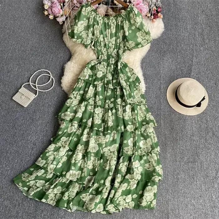 Robe longue à volants pour femme